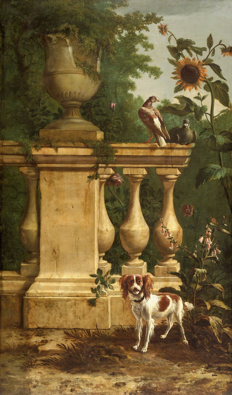 Duer og en hund i en have, c1660-1690. af Melchior d