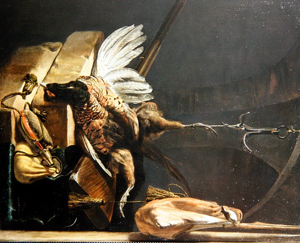 Et stilleben af en død fasan, der hænger fra en krog af Melchior de Hondecoeter