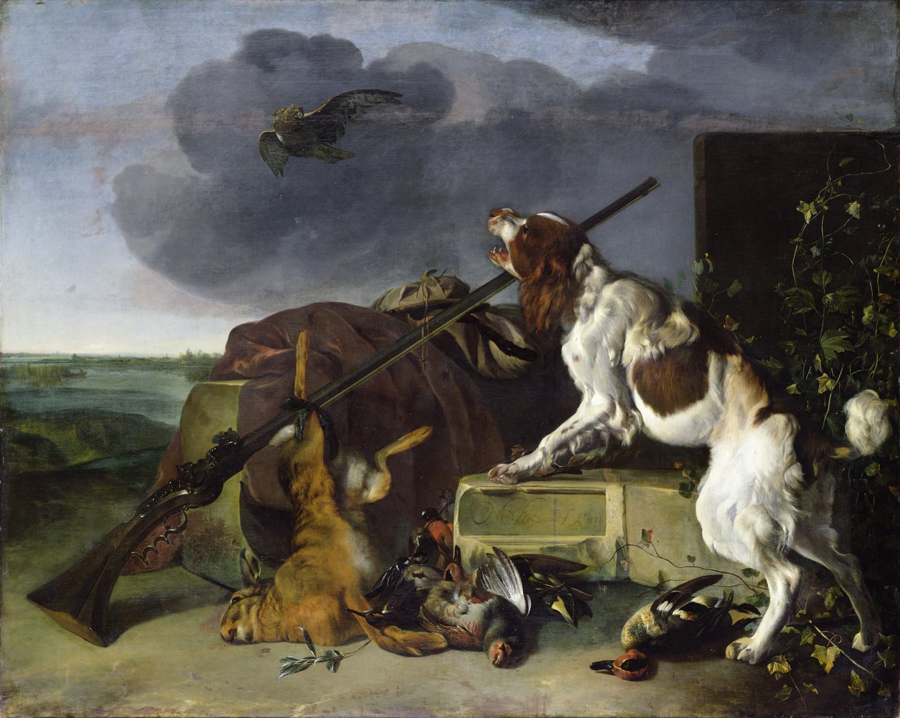 Hund, der forsvarer spillet, 1658 af Melchior de Hondecoeter