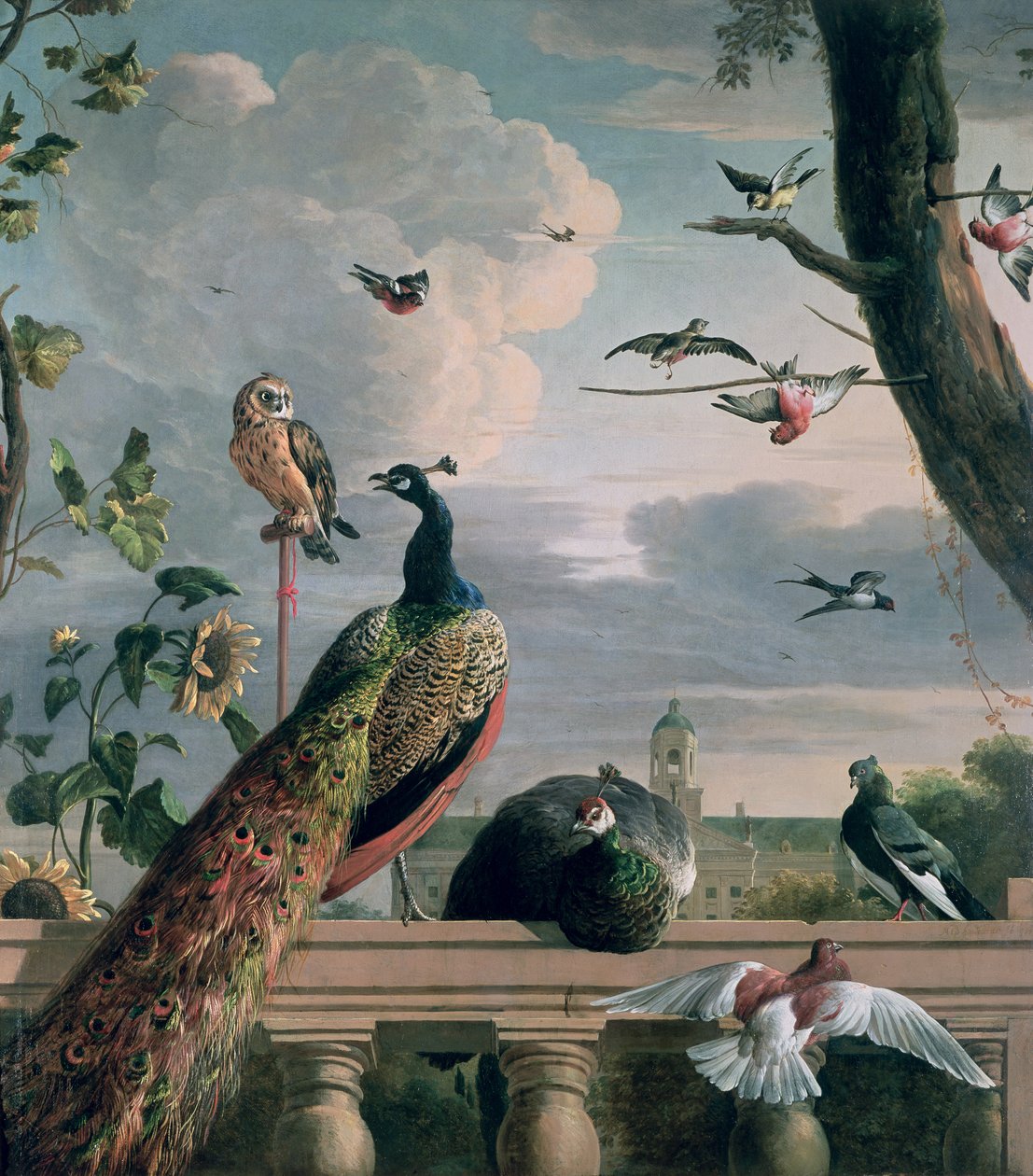 Amsterdams palads med eksotiske fugle af Melchior de Hondecoeter