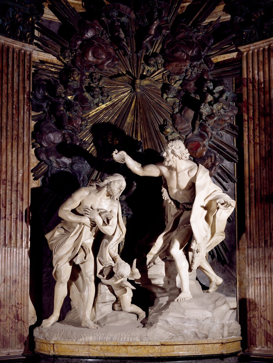 Marmorskulptur, der forestiller Kristi dåb, St Johns katedral, Valletta. Malta af Melchiorre Cafa