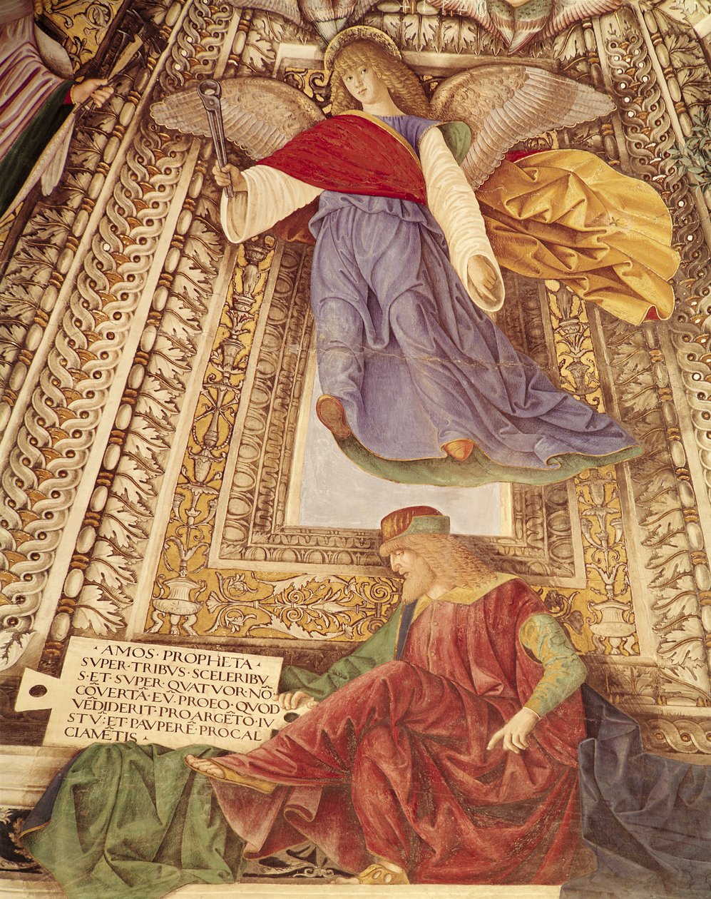 Amos og englen, der holder tangen til Kristi lidenskab, fra kuppelen på Sankt Markus sakristi, ca. 1477 (detalje af 498726) af Melozzo da Forli