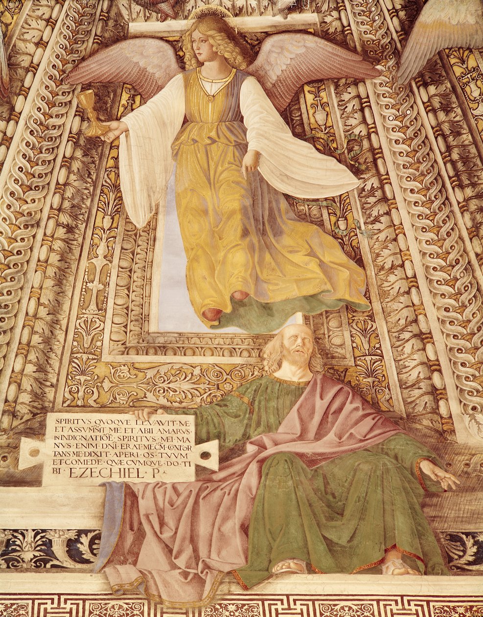 Ezekiel og englen, der holder Kristi lidenskabs kalk, fra kuppelen på Sankt Markus sakristi, ca. 1477 (detalje af 498726) af Melozzo da Forli