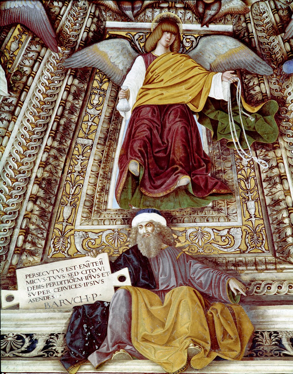 Repræsentation af Baruch (Baruch ben Neria) discipel af Jeremias og en engel Fresco af Melozzo da Forli (Melozzo degli Ambrosi) (1438-1494) Kuppel af sakristiet Sankt Markus (Marco), helligdommen for santa casa, Loreto af Melozzo da Forli