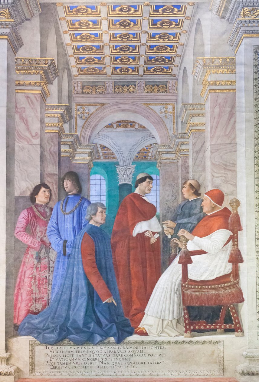 Sixtus IV udnævner Platina til præfekt for Vatikanets bibliotek af Melozzo da Forli