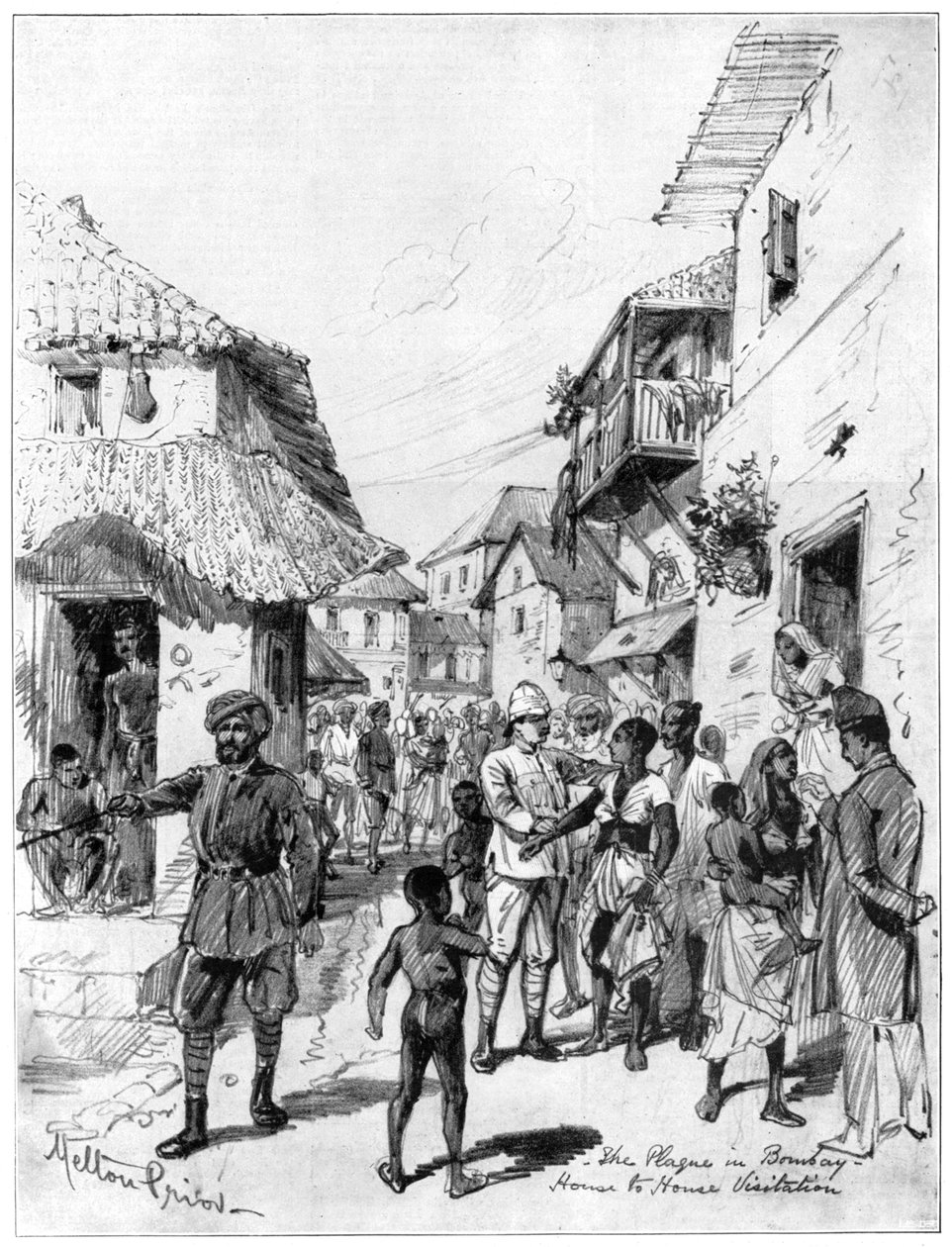 Hus-til-hus-besøg under pesten i Bombay, Indien, 1898. af Melton Prior