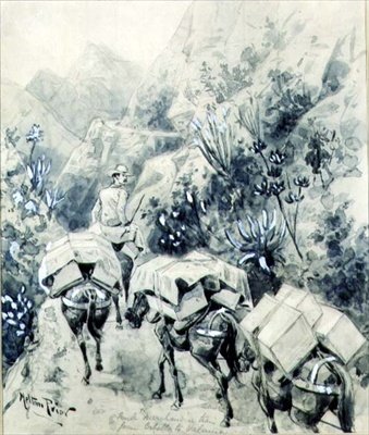 Trekking, Muldyrtog fra Cabello til Valencia (akvarel på papir) af Melton Prior
