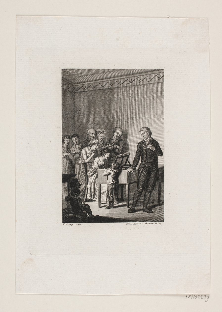 Danish: Illustration med selskab om et spinet af Meno Haas