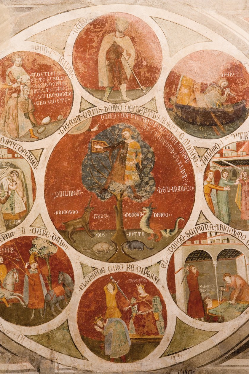 Hjul af Barlaam; Aristoteles -hjul med kardinaldyderne; Salomons dom af Meo di Pero Cristoforo di Bindoccio