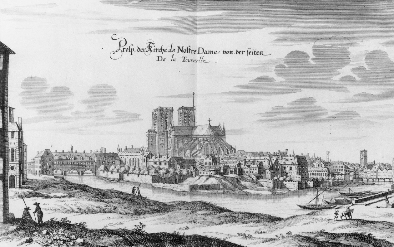 Udsigt fra Seines venstre bred til Ile de la Cite og Notre Dame, fra 