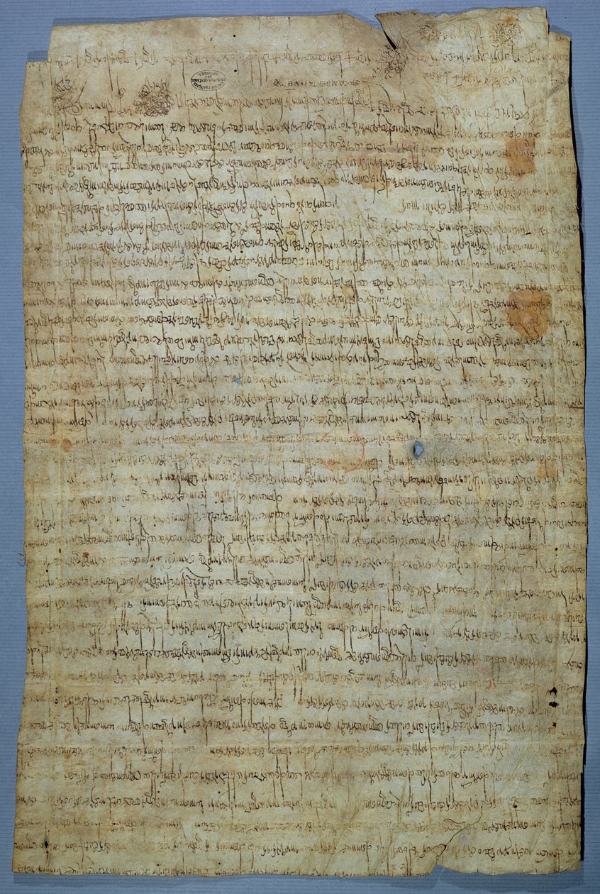 Dokument skrevet af Wadomir (Uuademir) og hans kone, Ercamberta, ca. 690-691 (pen og blæk på vellum) af Merovingian