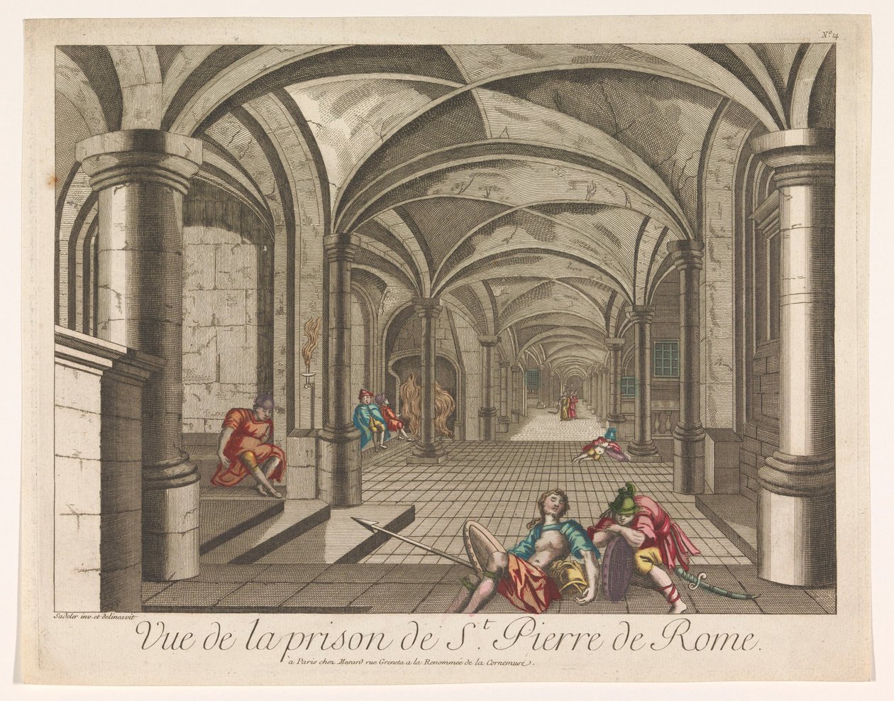 Udsigt over det indre af Mamertine-fængslet i Rom Vue de la prison de St. Pierre de Rome (titel på objektet) af Mesard