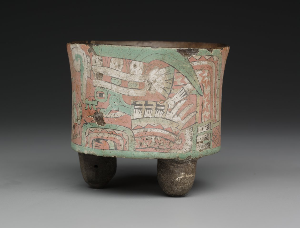 Cylindrisk stativkar med to brillefigurer, c.A.D. 400?650 (keramik, stuk og maling) af Mesoamerican Mesoamerican