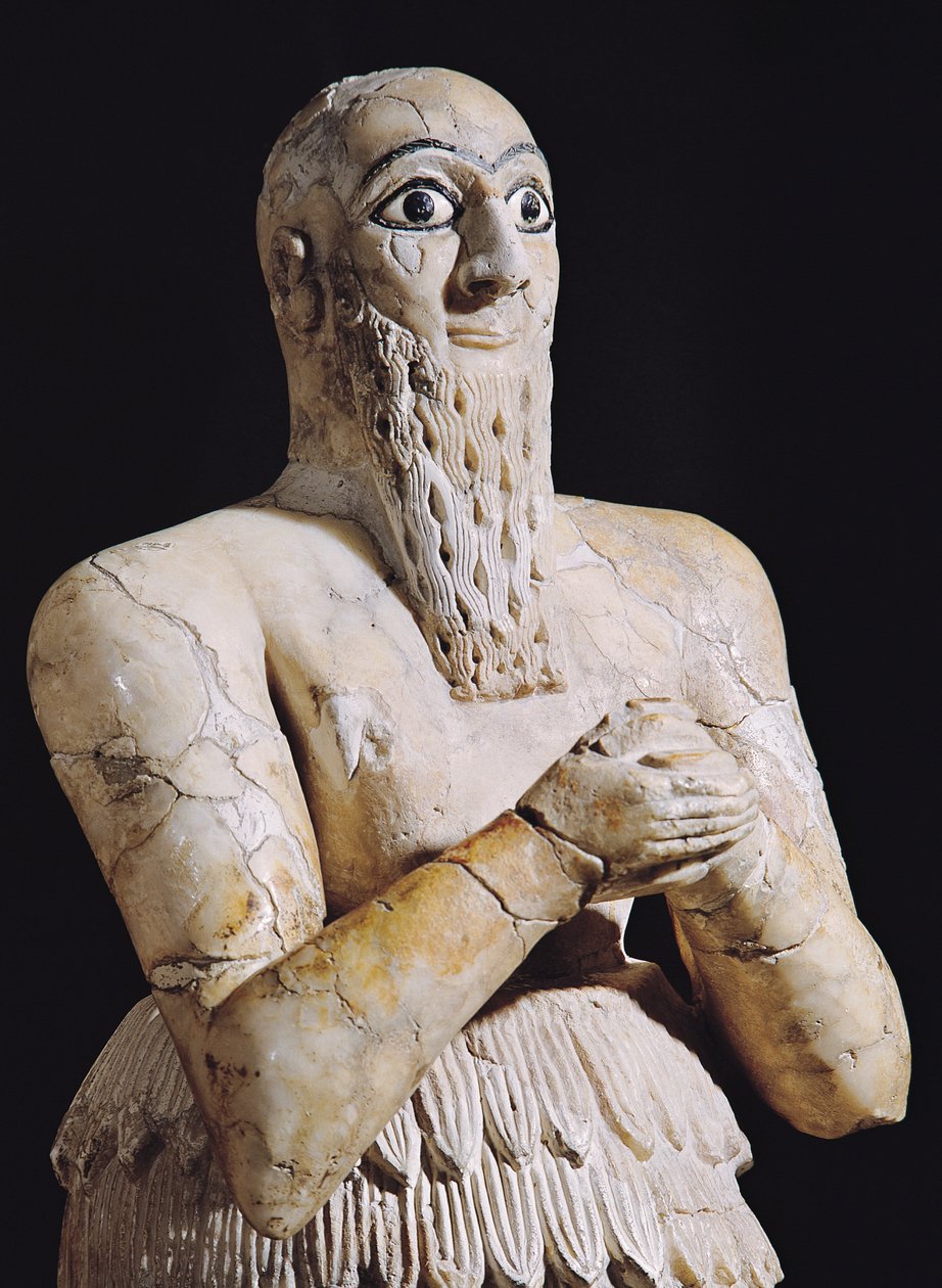Detalje af en statue af Itur-Shamagen, konge af Mari, ved bøn, fra Mari, Mellem Eufrat, 2800-2300 f.Kr. af Mesopotamian