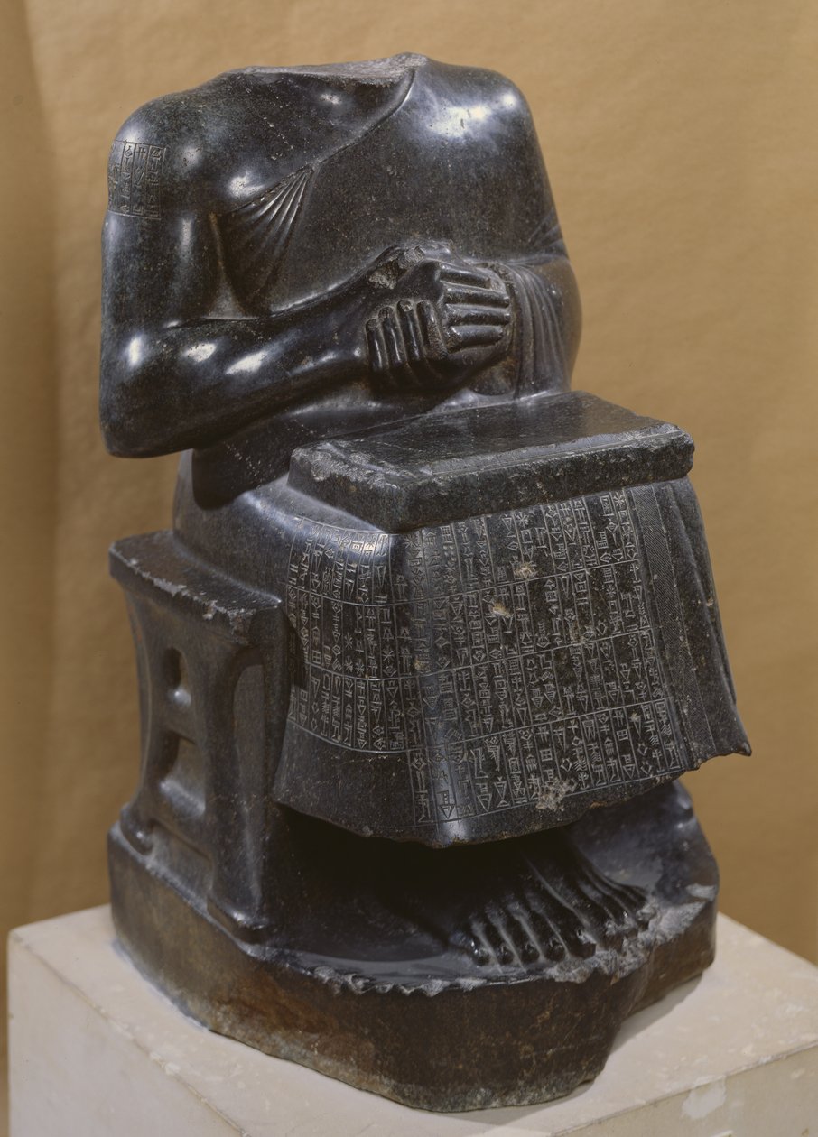 Gudea, Prins af Lagash, dedikeret til guden Ningirsu, kaldet Arkitekt med Planer, ca. 2120 f.Kr. (diorit) af Mesopotamian