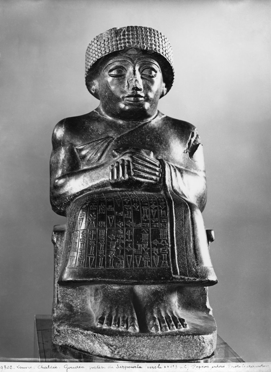 Gudea, Prince of Lagash, statue dedikeret til Ningizzada, ny-sumerisk, fra Telloh, oldtidens Girsu, ca. 2130 f.Kr. (diorit) (se også 71510, 121795, 208106 og 286947) af Mesopotamian