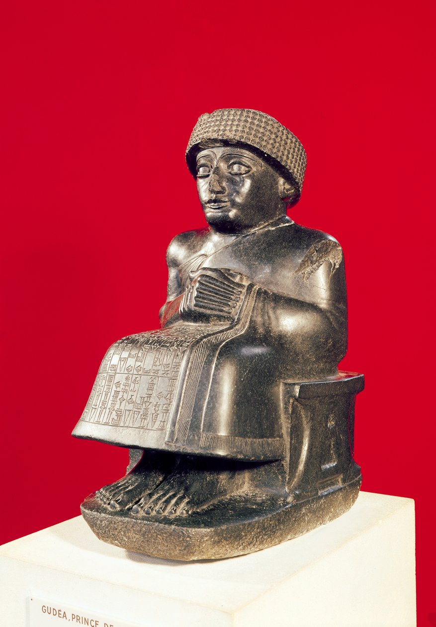 Gudea, Prince of Lagash, statue dedikeret til Ningizzada, ny-sumerisk, fra Telloh, oldtidens Girsu, ca. 2130 f.Kr. (diorit) (se også 71510 og 121795) af Mesopotamian