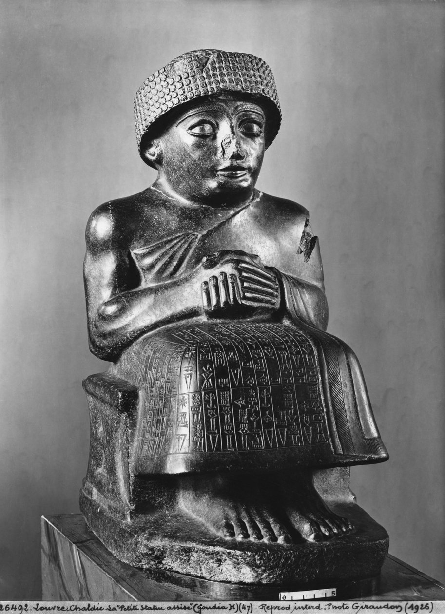 Gudea, Prince of Lagash, statue dedikeret til Ningizzada, ny-sumerisk, fra Telloh, oldtidens Girsu, ca. 2130 f.Kr. (diorit) (se også 71510, 121795, 208106 og 286948) af Mesopotamian