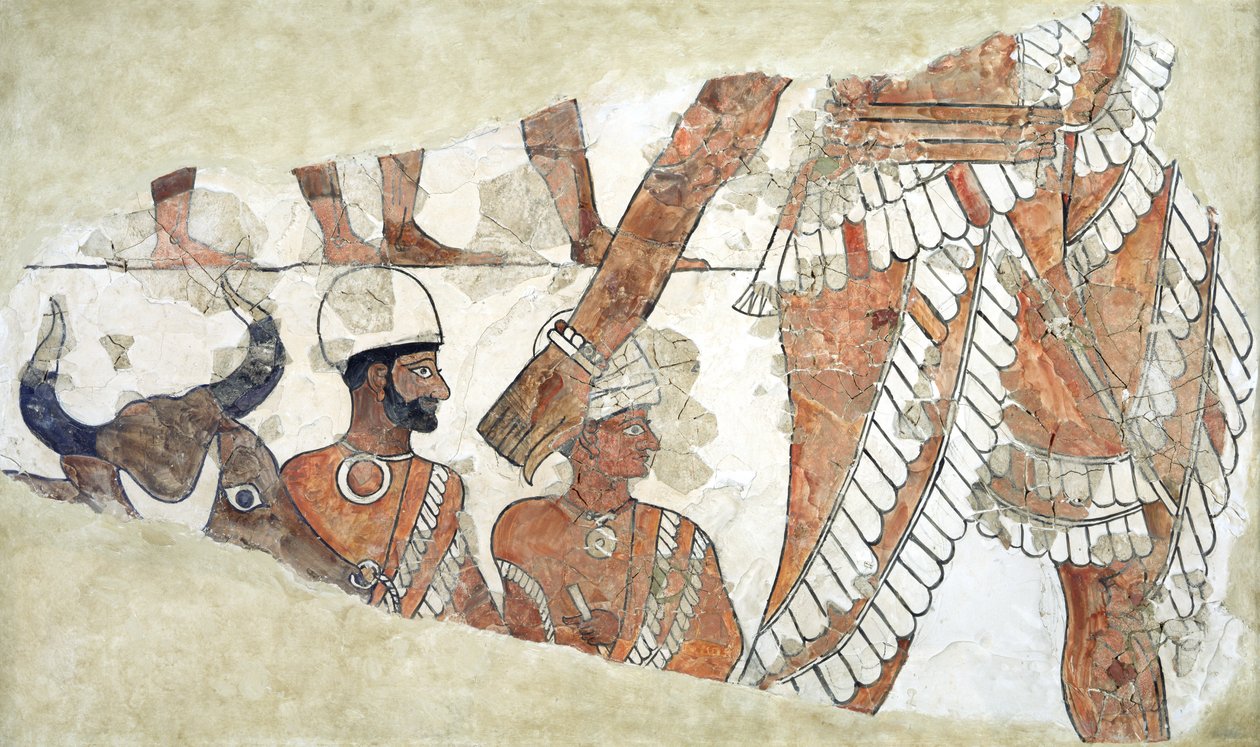 Kongens investitur af gudinden Ishtar, fra paladset Zimri-Lim, Mari, Mellem Eufrat, Isin-Larsa-perioden, ca. 1800 f.Kr. (vægmaleri) af Mesopotamian