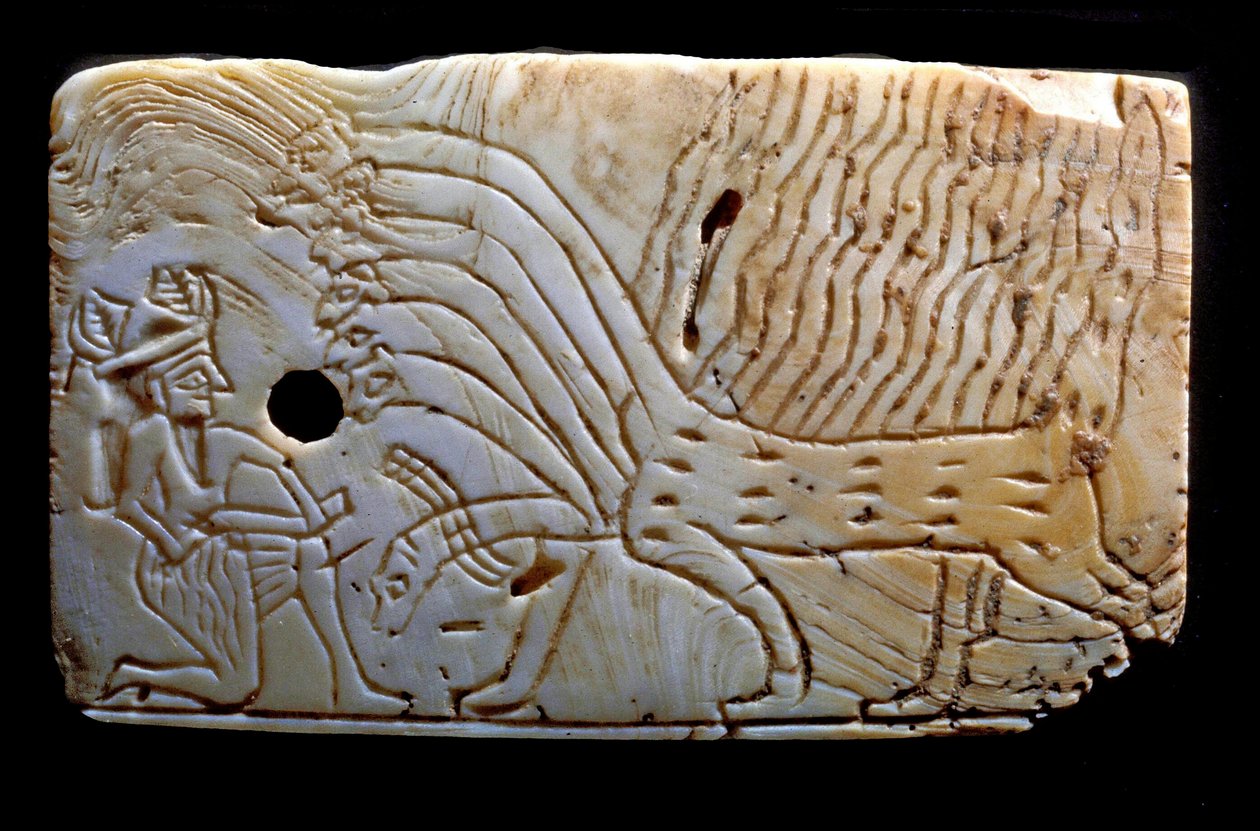 Plade, der viser Ninurta, der kæmper med et monster, ca. 1450 f.Kr af Mesopotamian