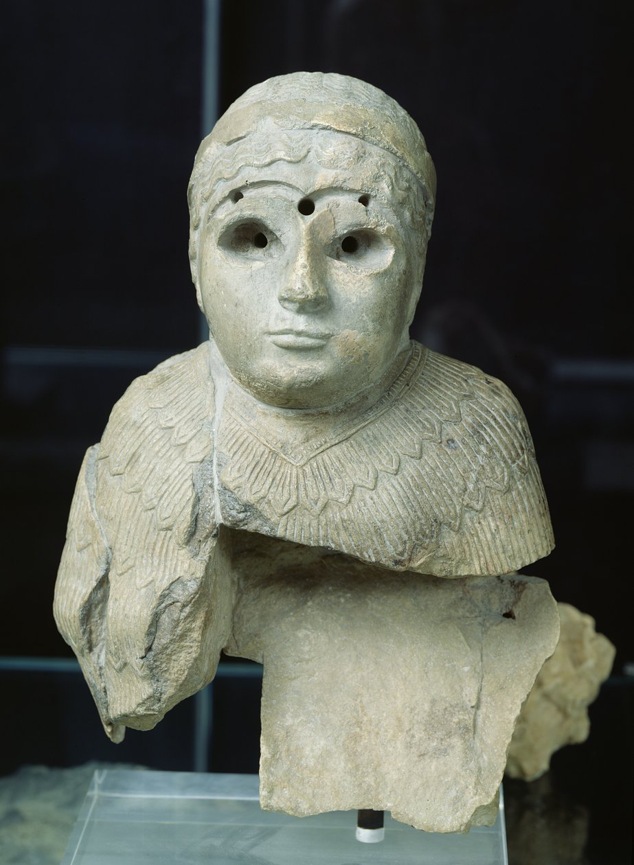 Statuette af en kvinde med sjal, akkadisk periode, ca. 2340-2200 f.Kr. (kalksten) af Mesopotamian