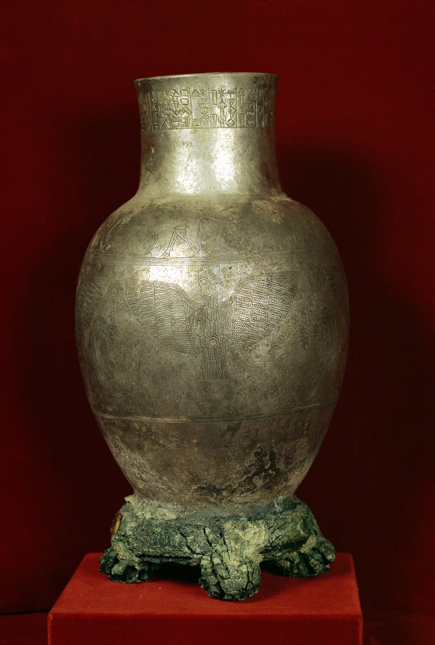 Vase dedikeret af Entemena til guden Nigirsu, fra Tello (det antikke Girsu) ca. 2400 f.Kr. (kobber og sølv) af Mesopotamian