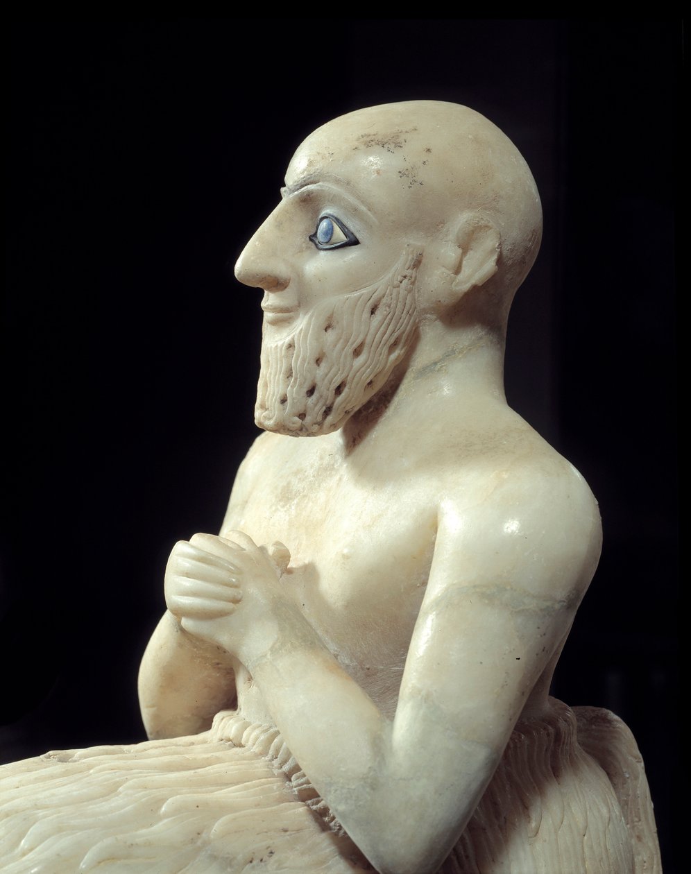 Art Mesopotamia: Statue af intendant Ebih-il. Skulptur af albaster, skal, lapis-lazuli og skifer, omkring 2500 f.Kr. (sumerisk periode, omkring 2900-2200 f.Kr.). Fra Mari. Højde: 0,525 m. Paris, Louvre-museet af Mesopotamian