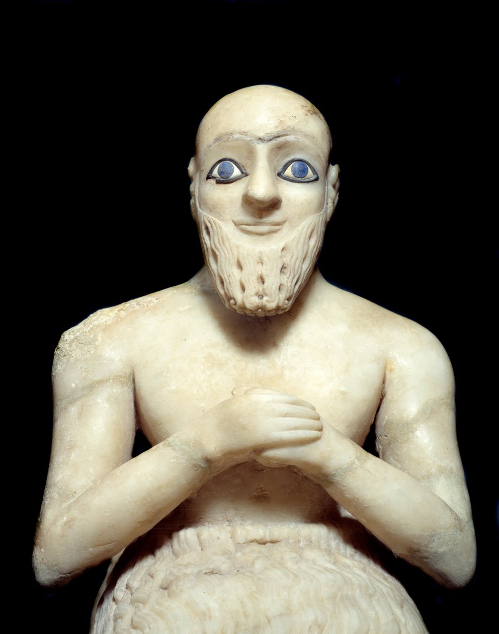 Art Mesopotamia: Statue af intendant Ebih-il. Skulptur af albaster, skal, lapis-lazuli og skifer, omkring 2500 f.Kr. (sumerisk periode, omkring 2900-2200 f.Kr.). Fra Mari. Højde: 0,525 m. Paris, Louvre-museet af Mesopotamian