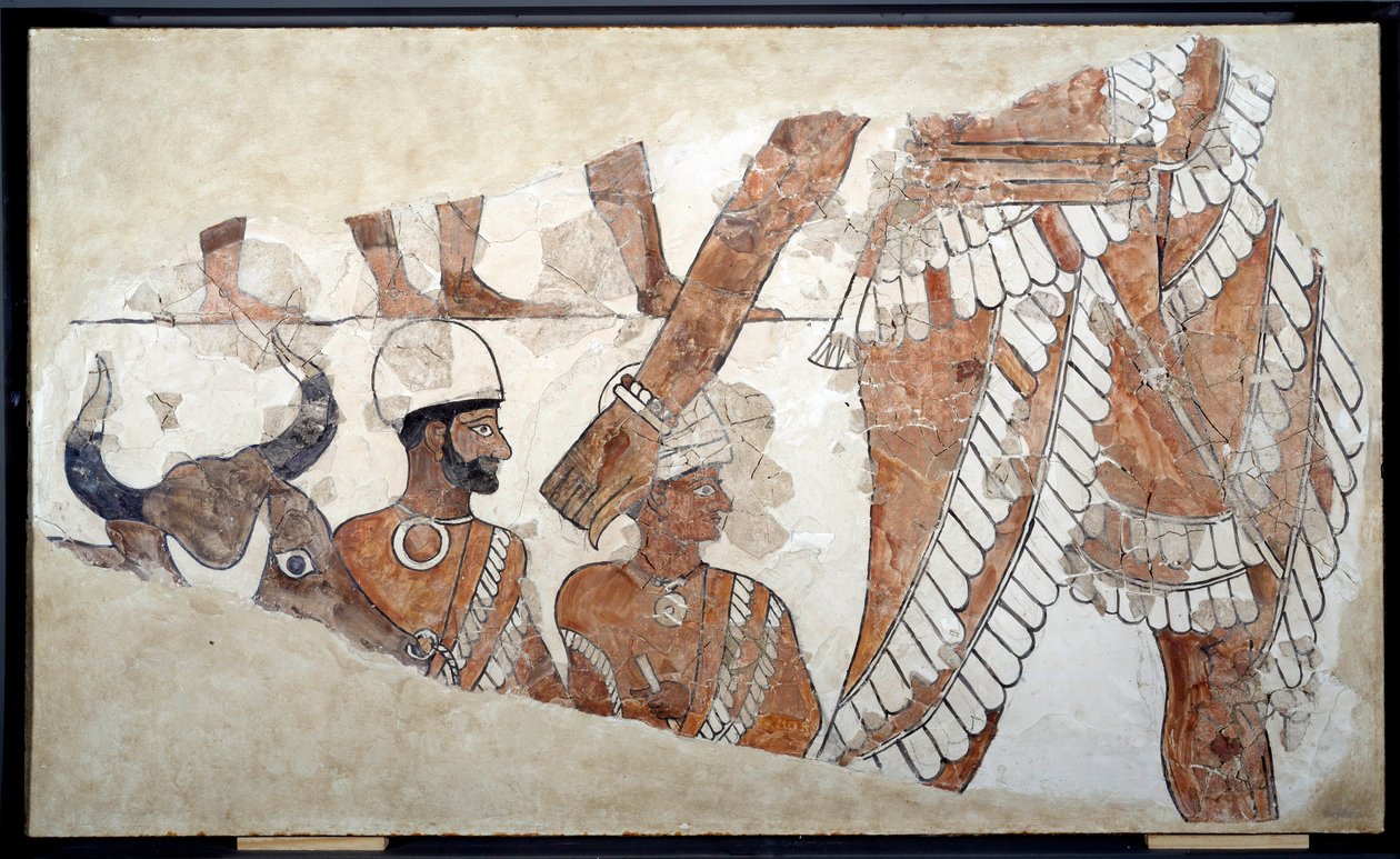 Mesopotamien: rækkefølgen for ofringen. Detalje af en fresko af Zimri Lims palads (omkring 1782-1759). 1700-tallet f.Kr. Fra Mari. Paris, Louvre-museet af Mesopotamian
