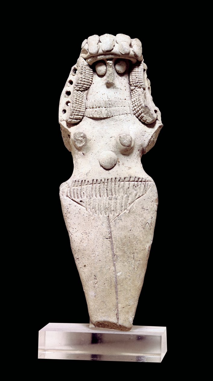 Mesopotamisk kunst: Nøgen kvinde. Terracotta, 2. årtusinde f.Kr. (omkring 2000 f.Kr.). Fra Tell Asmar (Esnunna i Mesopotamien). Mål: 0,106x0,045x0,018m. Paris, Louvre-museet af Mesopotamian