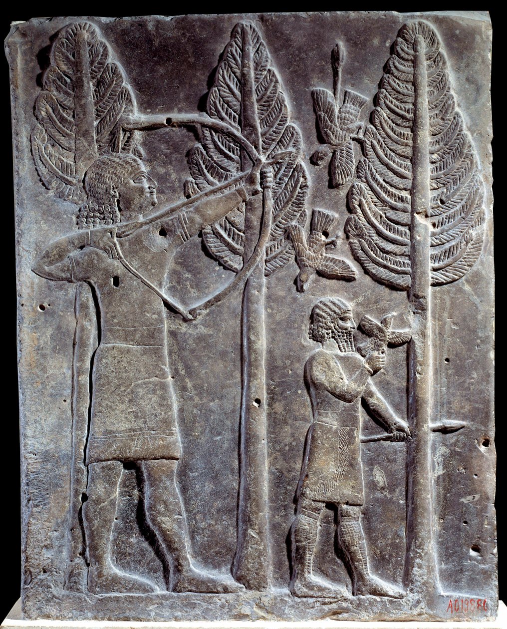 Fuglejagtscene. Lavt relief i albaster fra Palace of Sargon II eller Sharroukin, konge af Assyrien til Khorsabad (Khunsabad) (Mesopotamien), Irak. 722-705 f.Kr. Paris. Louvre-museet af Mesopotamian Mesopotamian