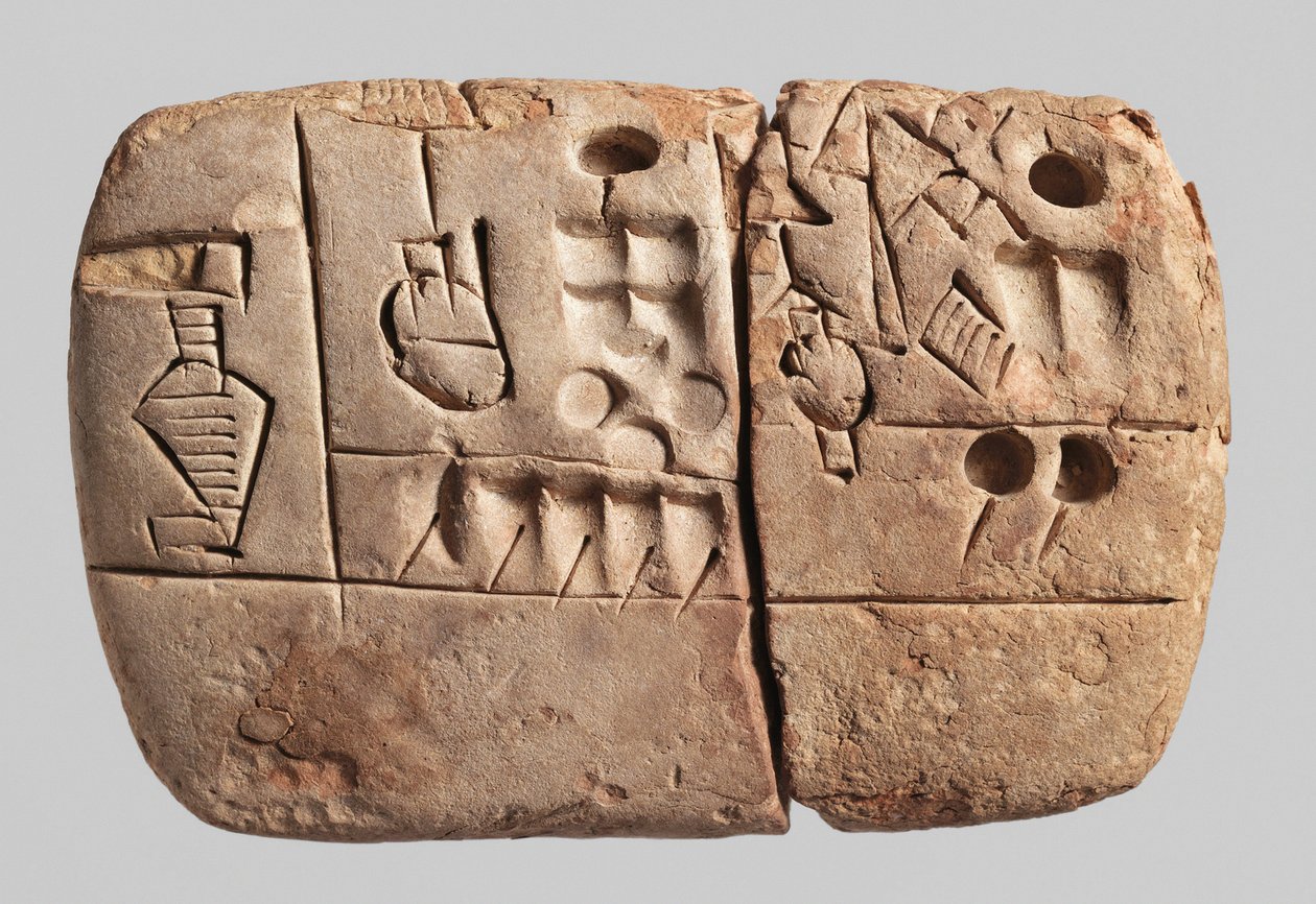 Tidlig piktografisk kileskrifttavle, Mesopotamien, Uruk, ca. 3100-2900 f.Kr. (ler) af Mesopotamian Mesopotamian