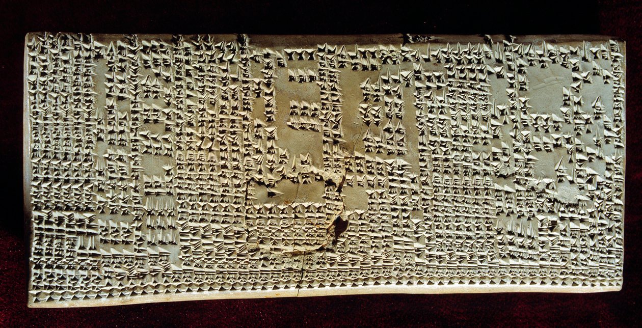 Orientalsk antikvitet: medicinsk tavle indgraveret med kileskrift udfærdiget efter en leverundersøgelse for præsager. Periode Seleucid og Parthe (omkring 300 f.Kr. -200 e.Kr.). Fra Mesopotamien. Paris, Louvre-museet af Mesopotamian Mesopotamian