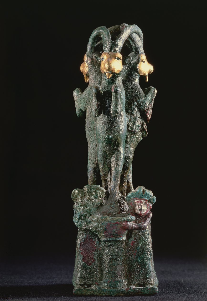 Helligt træ dannet af tre geder, fra Larsa, det sydlige Mesopotamien, ca. 1750 f.Kr. (bronze og guld) af Mesopotamian Mesopotamian