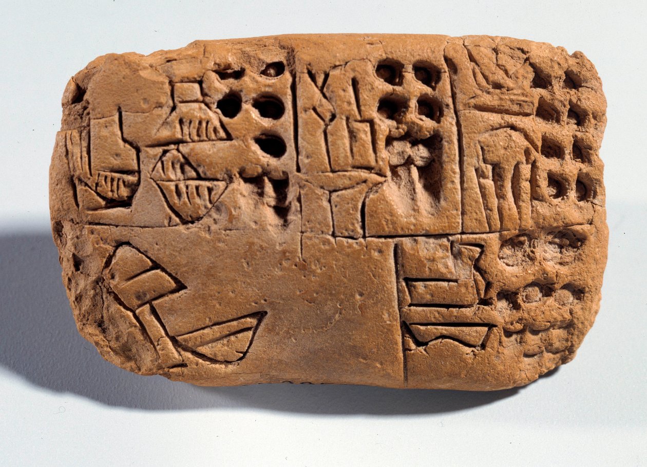 Mesopotamien: råjordtablet med kileskriftsindskrift. Region Sumer. 3300 f.Kr. Paris, Musée du Louvre af Mesopotamian School
