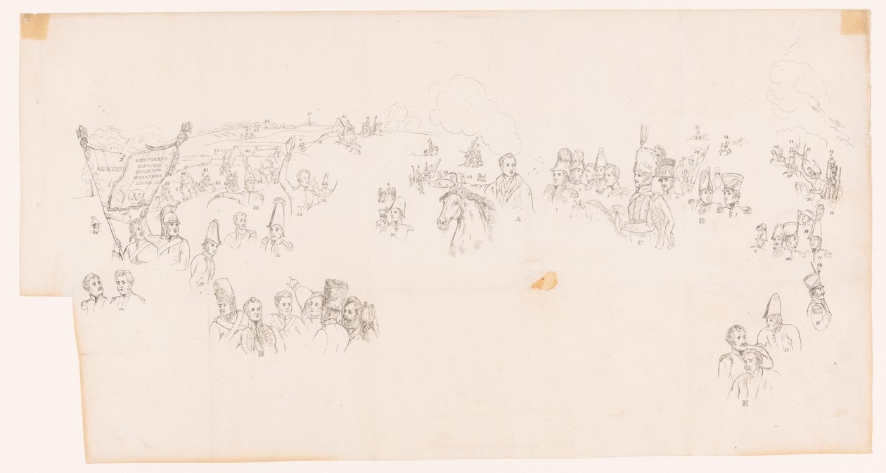 Tegning af maleriet, der forestiller slaget ved Waterloo af Met and Meylink