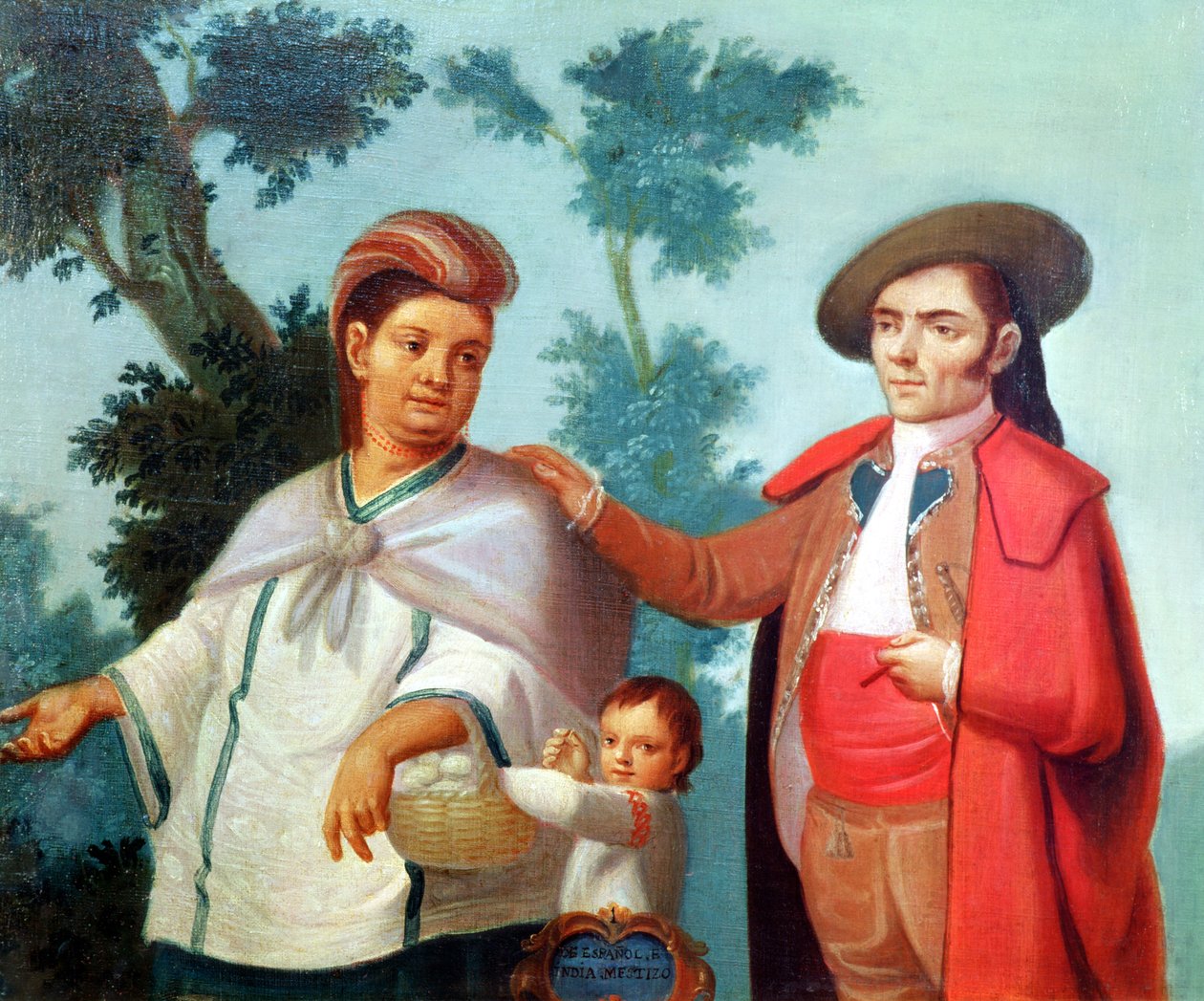 En spanier og hans mexicanske indianerkone, illustration af blandede ægteskaber i Mexico af Mexican School