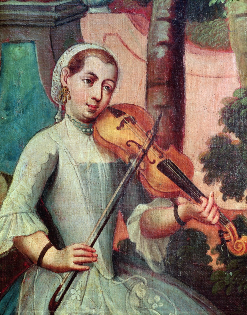 En violinist, detalje fra en skærm af Mexican School