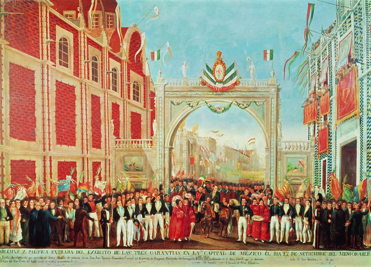 Højtidelig og fredelig indtræden af Army of the Three Guarantees i Mexico City den 27. september 1821 af Mexican School