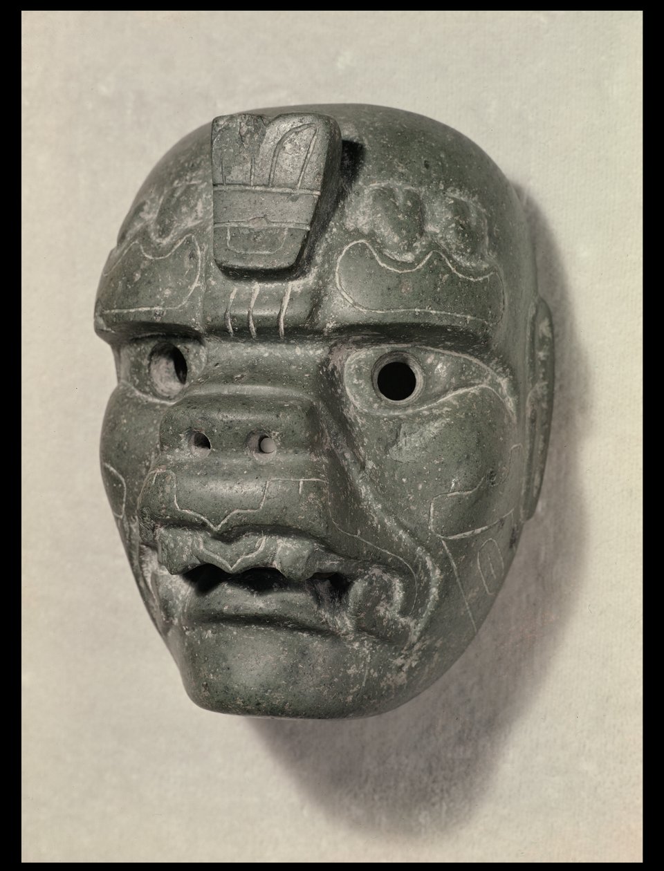 Feline maske af en mand, fra Oaxaca, Pre-Columbian (jade) af Mexican School