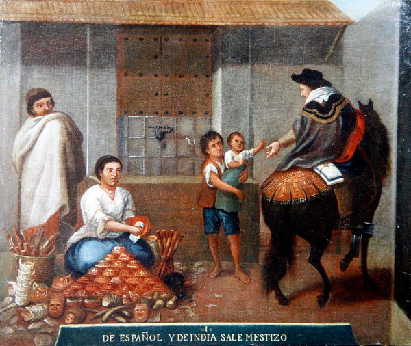 Figurer af en markedsbod (olie på lærred) af Mexican School