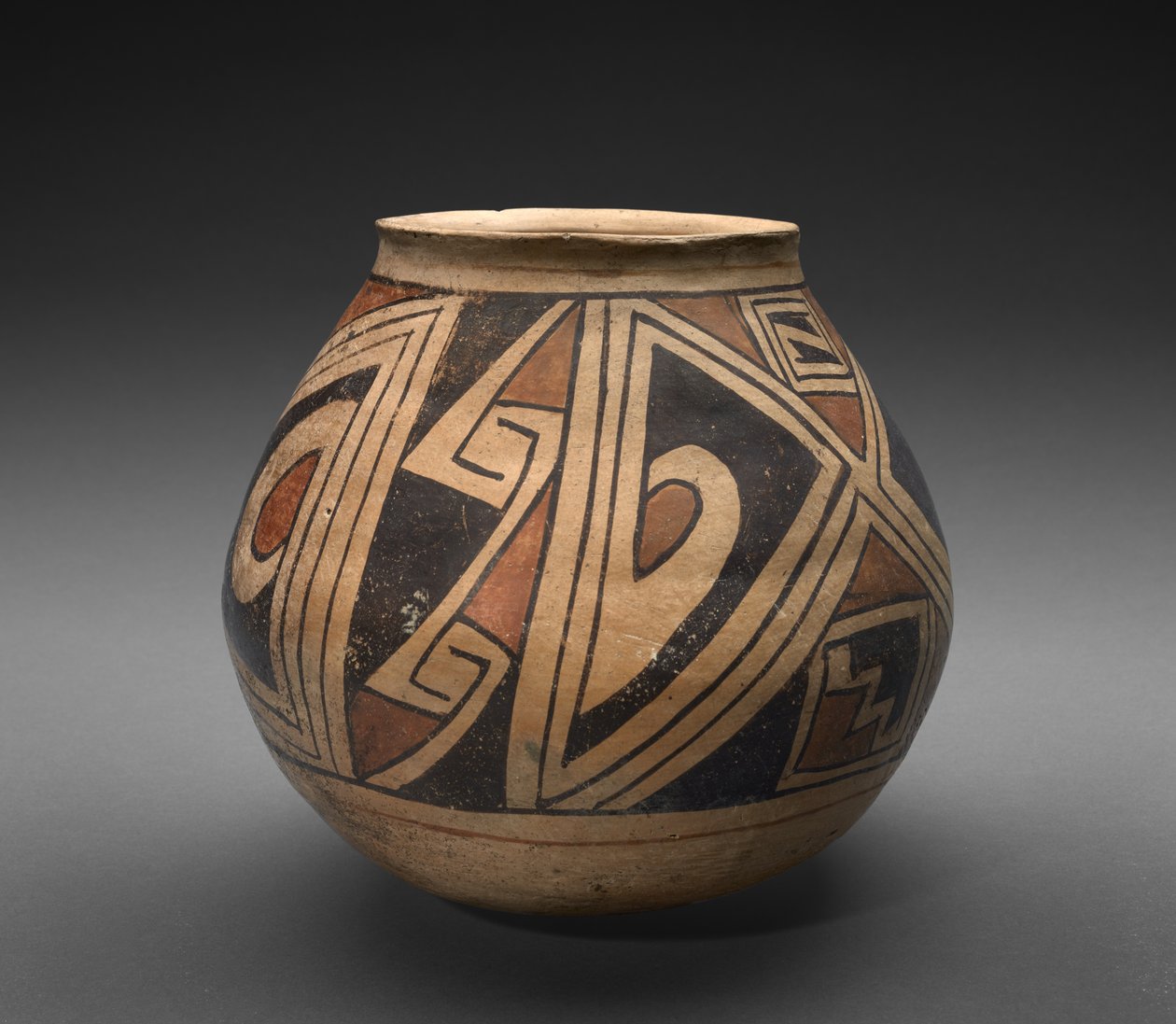 Krukke (olla) med geometriske designs, ca. 1300 (lertøj med slip) af Mexican School