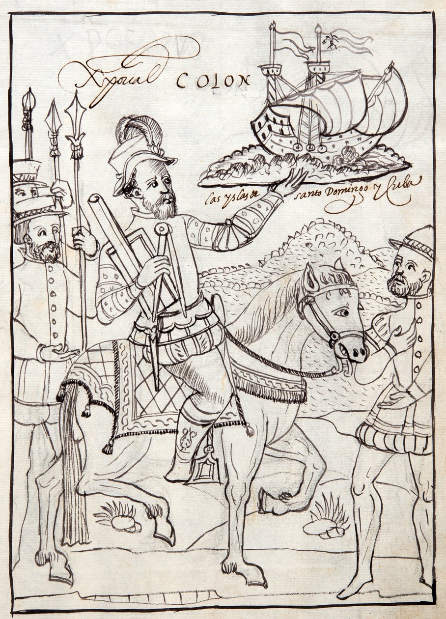 MS Hunter 242 f.247r Christopher Columbus, illustration fra Historia de Tlaxcala af Diego Munoz Camargo af Mexican School