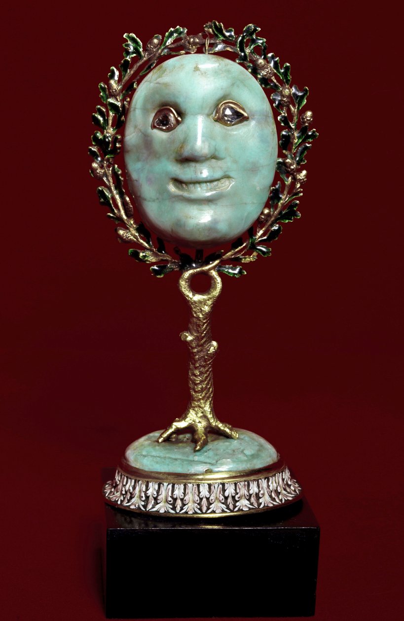 Mexicansk kunst: ansigtsmaske i turkis pasta med diamantøjne. Firenze fra det 17. århundrede, museo degli argenti af Mexican School