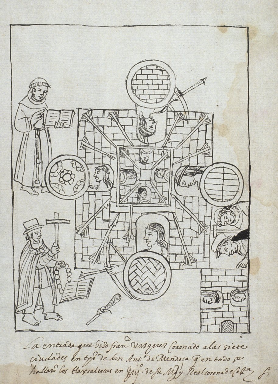 Ms Hunter 242 f.317r Den spanske erobring, fra Historia de Tlaxcala af Diego Munoz Camargo af Mexican School