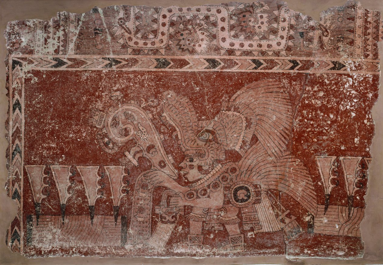 Mural Fragment med Elite mandlige og Maguey kaktusblade, Teotihuacán stil, klassisk periode, 500-550 af Mexican School