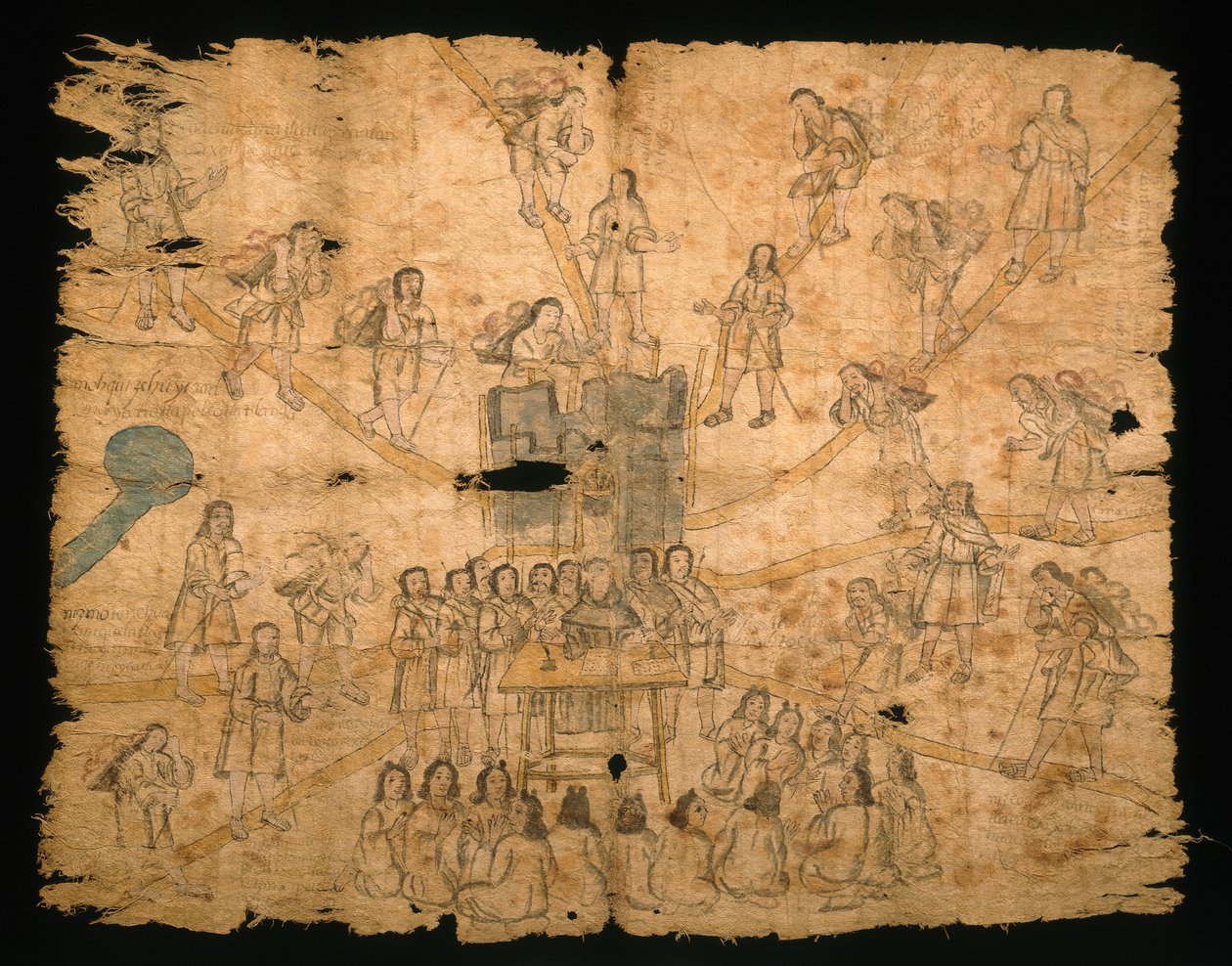 Side fra Codex San Pedro Atlapolco, Nahua (blæk & akvarel på amate-papir) (se også 499243) af Mexican School