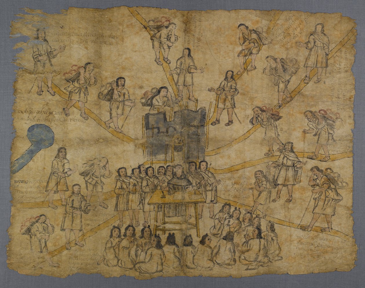 Side fra Codex San Pedro Atlapolco, Nahua (blæk & wc på amate papir) (se også 499243) af Mexican School