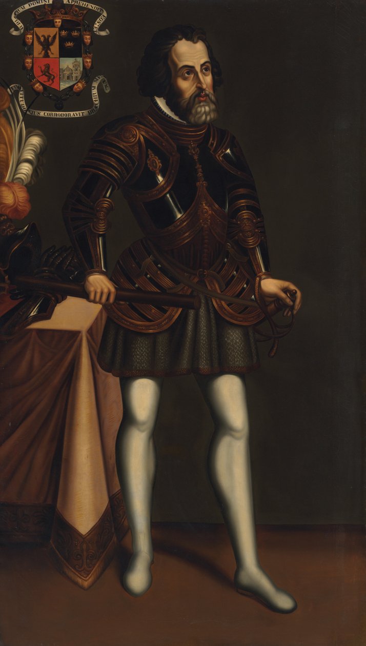 Portræt af Hernan Cortes af Mexican School