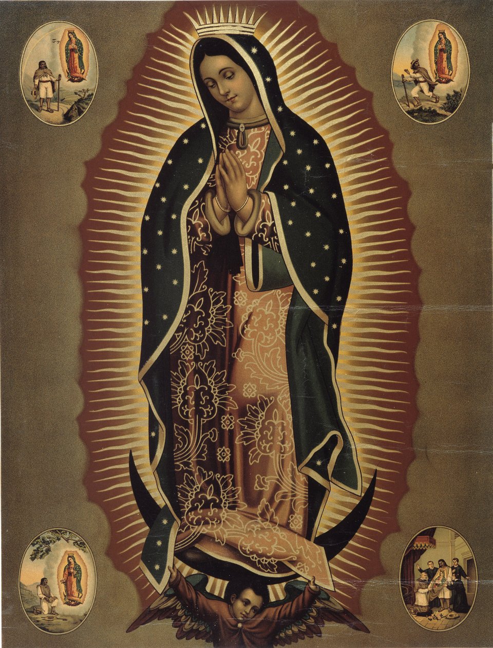 Repræsentation af Jomfruen af Guadalupe, skytshelgen for Mexico Print fra det 20. århundrede. Svag. 51x39 cm Musee de la Vallee, Barcelonnette (Alpes de Haute provence) af Mexican School
